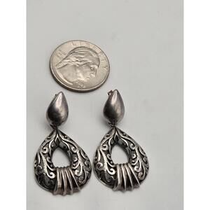 Vintage Sterling Silver Filigree Teardrop Dangle Earrings